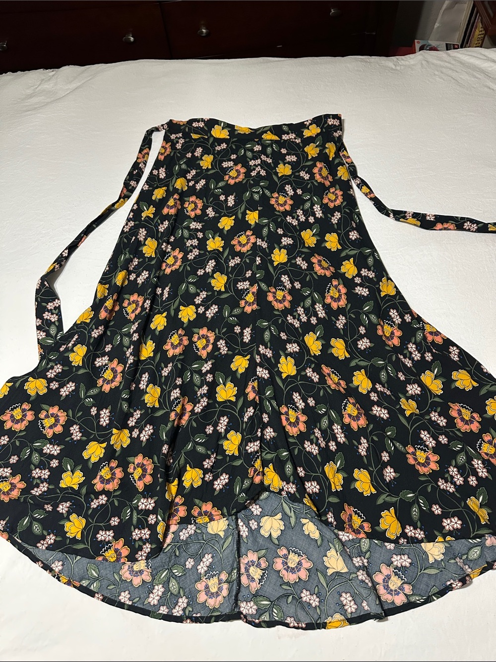 Tahari Black Circle Skirt with Yellow & Pink Floral Print